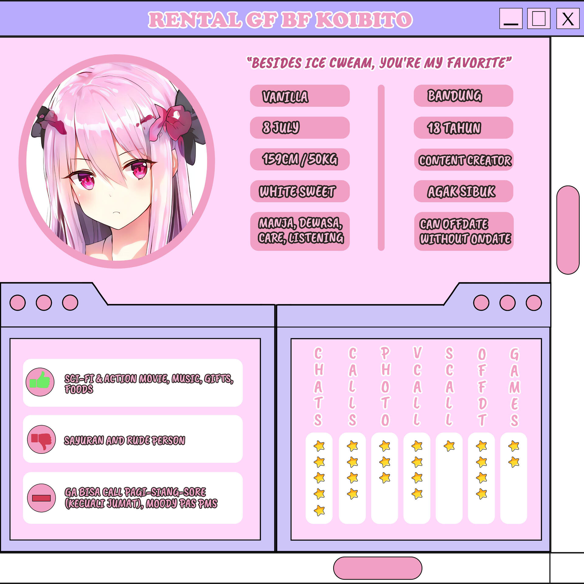 Rental Pacar Vanilla